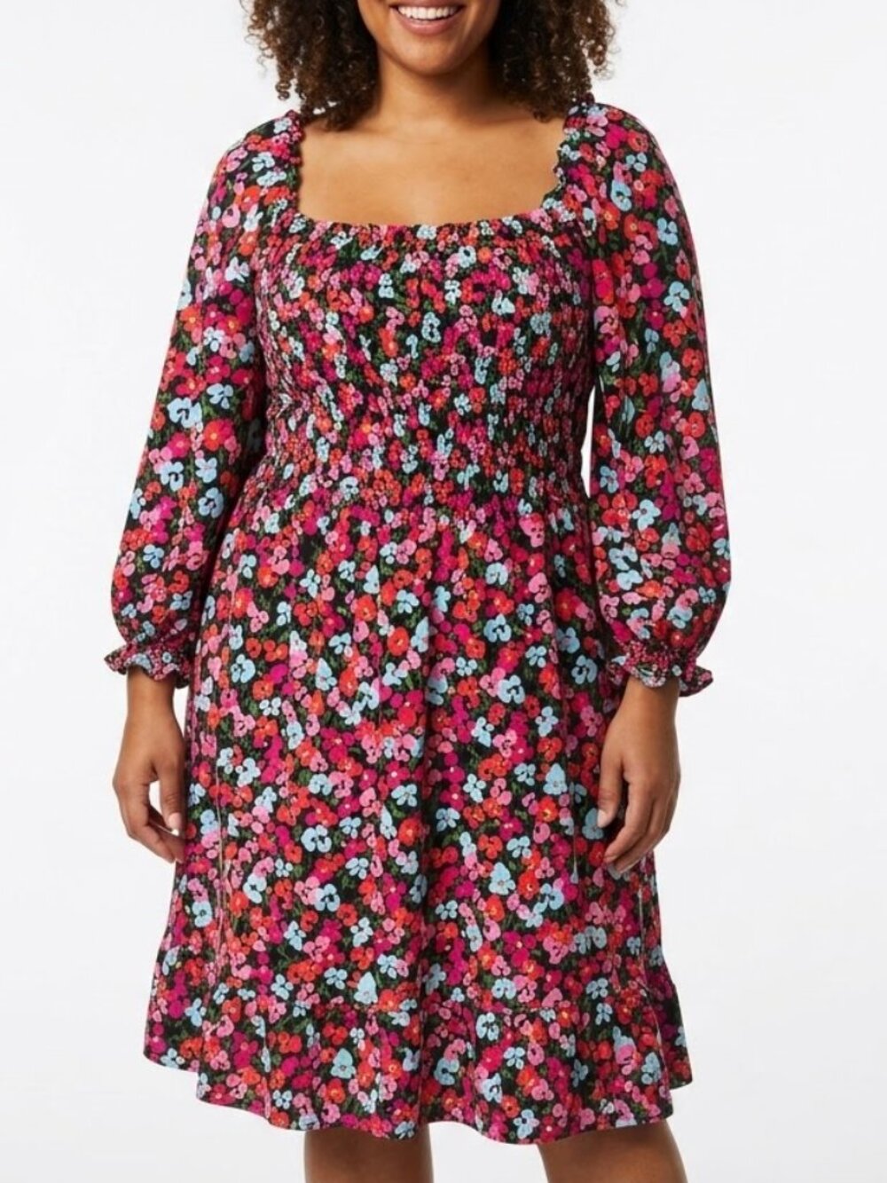 The GET Cottagecore Smocked Floral Midi Dress 2X Whimsygoth Square Neck Linen